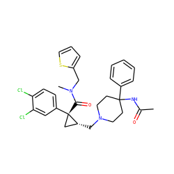 CC(=O)NC1(c2ccccc2)CCN(C[C@@H]2C[C@]2(C(=O)N(C)Cc2cccs2)c2ccc(Cl)c(Cl)c2)CC1 ZINC000066099064