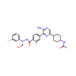 CC(=O)NC1CCC(c2cnc(N)c(-c3ccc(C(=O)N[C@H](CO)c4cccc(Cl)c4)c(F)c3)n2)CC1 ZINC001772576054