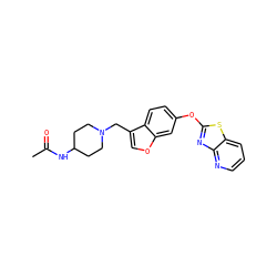 CC(=O)NC1CCN(Cc2coc3cc(Oc4nc5ncccc5s4)ccc23)CC1 ZINC000095596127