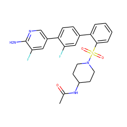 CC(=O)NC1CCN(S(=O)(=O)c2ccccc2-c2ccc(-c3cnc(N)c(F)c3)c(F)c2)CC1 ZINC000224792105