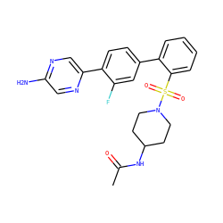 CC(=O)NC1CCN(S(=O)(=O)c2ccccc2-c2ccc(-c3cnc(N)cn3)c(F)c2)CC1 ZINC000212141048