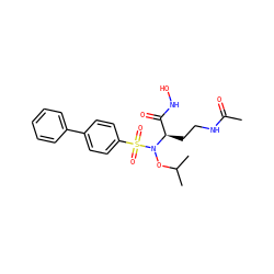CC(=O)NCC[C@H](C(=O)NO)N(OC(C)C)S(=O)(=O)c1ccc(-c2ccccc2)cc1 ZINC000117100612
