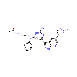 CC(=O)NCCCN(c1ccccc1)c1cc(-c2c[nH]c3ncc(-c4cnn(C)c4)cc23)nc(N)n1 ZINC000145394039