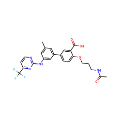 CC(=O)NCCCOc1ccc(-c2cc(C)cc(Nc3nccc(C(F)(F)F)n3)c2)cc1C(=O)O ZINC001772642750