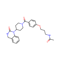 CC(=O)NCCCOc1ccc(C(=O)N2CCC(N3C(=O)NCc4ccccc43)CC2)cc1 ZINC000013744292