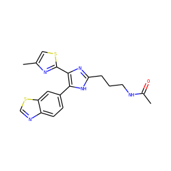 CC(=O)NCCCc1nc(-c2nc(C)cs2)c(-c2ccc3ncsc3c2)[nH]1 ZINC000095561720
