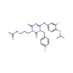 CC(=O)NCCCn1c(=O)nc(Nc2ccc(OC(C)C)c(F)c2)n(Cc2ccc(Cl)cc2)c1=O ZINC000200509047