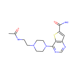 CC(=O)NCCN1CCN(c2ncnc3cc(C(N)=O)sc23)CC1 ZINC000095590148