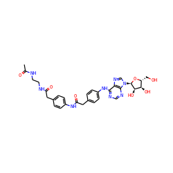 CC(=O)NCCNC(=O)Cc1ccc(NC(=O)Cc2ccc(Nc3ncnc4c3ncn4[C@H]3O[C@H](CO)[C@@H](O)[C@H]3O)cc2)cc1 ZINC000049771308