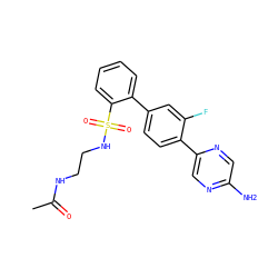 CC(=O)NCCNS(=O)(=O)c1ccccc1-c1ccc(-c2cnc(N)cn2)c(F)c1 ZINC000224797184