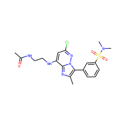 CC(=O)NCCNc1cc(Cl)nn2c(-c3cccc(S(=O)(=O)N(C)C)c3)c(C)nc12 ZINC000230504136