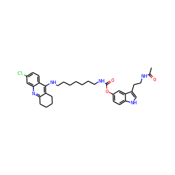 CC(=O)NCCc1c[nH]c2ccc(OC(=O)NCCCCCCCNc3c4c(nc5cc(Cl)ccc35)CCCC4)cc12 ZINC000221457814