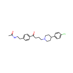 CC(=O)NCCc1ccc(C(=O)CCCN2CCC(c3ccc(Cl)cc3)CC2)cc1 ZINC000073170048