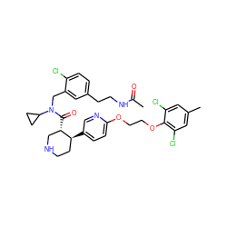 CC(=O)NCCc1ccc(Cl)c(CN(C(=O)[C@H]2CNCC[C@@H]2c2ccc(OCCOc3c(Cl)cc(C)cc3Cl)nc2)C2CC2)c1 ZINC000072147594