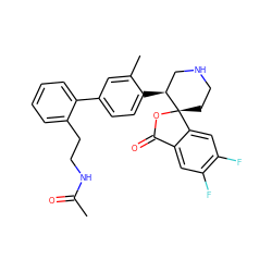 CC(=O)NCCc1ccccc1-c1ccc([C@H]2CNCC[C@@]23OC(=O)c2cc(F)c(F)cc23)c(C)c1 ZINC000073312393