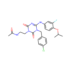 CC(=O)NCCn1c(=O)nc(Nc2ccc(OC(C)C)c(F)c2)n(Cc2ccc(Cl)cc2)c1=O ZINC000145573102
