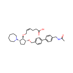 CC(=O)NCc1ccc(-c2ccc(CO[C@@H]3CC[C@H](N4CCCCCC4)[C@H]3OC/C=C\CCC(=O)O)cc2)cc1 ZINC000027752944