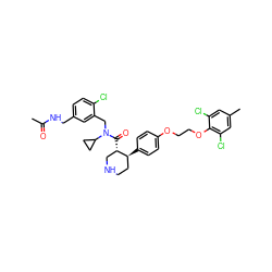 CC(=O)NCc1ccc(Cl)c(CN(C(=O)[C@H]2CNCC[C@@H]2c2ccc(OCCOc3c(Cl)cc(C)cc3Cl)cc2)C2CC2)c1 ZINC000072147664
