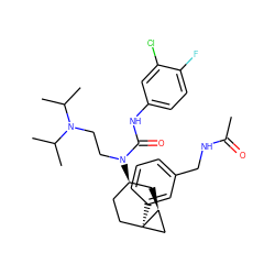 CC(=O)NCc1cccc([C@]23CC[C@@H](N(CCN(C(C)C)C(C)C)C(=O)Nc4ccc(F)c(Cl)c4)C[C@H]2C3)c1 ZINC000028650149