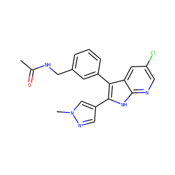 CC(=O)NCc1cccc(-c2c(-c3cnn(C)c3)[nH]c3ncc(Cl)cc23)c1 ZINC000103273750