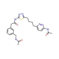 CC(=O)NCc1cccc(CC(=O)Nc2nnc(CCCCc3ccc(NC(C)=O)nn3)s2)c1 ZINC000169698369