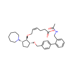 CC(=O)NCc1ccccc1-c1ccc(CO[C@@H]2CC[C@H](N3CCCCCC3)[C@H]2OC/C=C\CCC(=O)O)cc1 ZINC000027756065