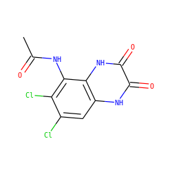 CC(=O)Nc1c(Cl)c(Cl)cc2[nH]c(=O)c(=O)[nH]c12 ZINC000013743971