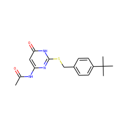 CC(=O)Nc1cc(=O)[nH]c(SCc2ccc(C(C)(C)C)cc2)n1 ZINC000073223506