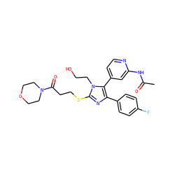 CC(=O)Nc1cc(-c2c(-c3ccc(F)cc3)nc(SCCC(=O)N3CCOCC3)n2CCO)ccn1 ZINC000013586242