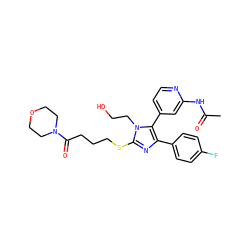 CC(=O)Nc1cc(-c2c(-c3ccc(F)cc3)nc(SCCCC(=O)N3CCOCC3)n2CCO)ccn1 ZINC000013586243