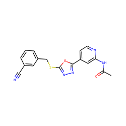 CC(=O)Nc1cc(-c2nnc(SCc3cccc(C#N)c3)o2)ccn1 ZINC000096271051