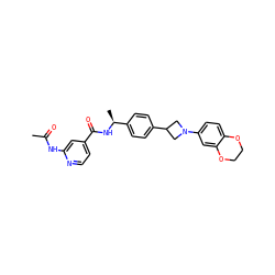 CC(=O)Nc1cc(C(=O)N[C@@H](C)c2ccc(C3CN(c4ccc5c(c4)OCCO5)C3)cc2)ccn1 ZINC000149955047
