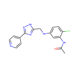 CC(=O)Nc1cc(NCc2nc(-c3ccncc3)n[nH]2)ccc1Cl ZINC001772642561