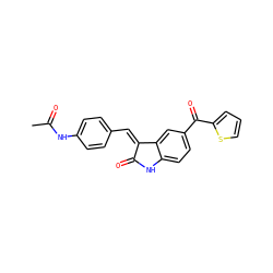 CC(=O)Nc1ccc(/C=C2\C(=O)Nc3ccc(C(=O)c4cccs4)cc32)cc1 ZINC000013538905