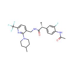 CC(=O)Nc1ccc([C@@H](C)C(=O)NCc2ccc(C(F)(F)F)nc2N2CCC(C)CC2)cc1F ZINC000118199359