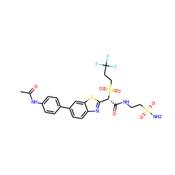 CC(=O)Nc1ccc(-c2ccc3nc([C@@H](C(=O)NCCS(N)(=O)=O)S(=O)(=O)CCC(F)(F)F)sc3c2)cc1 ZINC000144015312