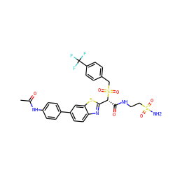 CC(=O)Nc1ccc(-c2ccc3nc([C@@H](C(=O)NCCS(N)(=O)=O)S(=O)(=O)Cc4ccc(C(F)(F)F)cc4)sc3c2)cc1 ZINC000222077830