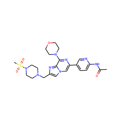 CC(=O)Nc1ccc(-c2cn3cc(CN4CCN(S(C)(=O)=O)CC4)nc3c(N3CCOCC3)n2)cn1 ZINC000084690306