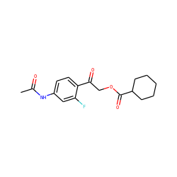 CC(=O)Nc1ccc(C(=O)COC(=O)C2CCCCC2)c(F)c1 ZINC000007091136