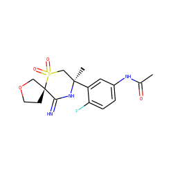 CC(=O)Nc1ccc(F)c([C@]2(C)CS(=O)(=O)[C@]3(CCOC3)C(=N)N2)c1 ZINC000147249992