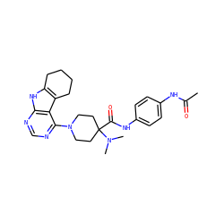 CC(=O)Nc1ccc(NC(=O)C2(N(C)C)CCN(c3ncnc4[nH]c5c(c34)CCCC5)CC2)cc1 ZINC000653847630