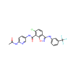 CC(=O)Nc1ccc(NC(=O)c2c(Cl)ccc3c(Nc4cccc(C(F)(F)F)c4)noc23)cn1 ZINC000045506685