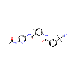 CC(=O)Nc1ccc(NC(=O)c2cc(NC(=O)c3cccc(C(C)(C)C#N)c3)ccc2C)cn1 ZINC000040937163