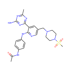 CC(=O)Nc1ccc(Nc2ncc(CN3CCN(S(C)(=O)=O)CC3)cc2-c2nc(C)nc(N)n2)cc1 ZINC000113238979