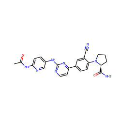 CC(=O)Nc1ccc(Nc2nccc(-c3ccc(N4CCC[C@H]4C(N)=O)c(C#N)c3)n2)cn1 ZINC000113826398