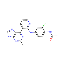 CC(=O)Nc1ccc(Nc2ncccc2-c2nc(C)nc3[nH]cnc23)cc1Cl ZINC000113151030