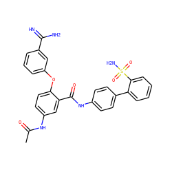 CC(=O)Nc1ccc(Oc2cccc(C(=N)N)c2)c(C(=O)Nc2ccc(-c3ccccc3S(N)(=O)=O)cc2)c1 ZINC000029399003