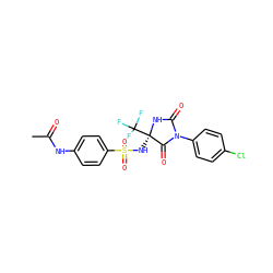 CC(=O)Nc1ccc(S(=O)(=O)N[C@]2(C(F)(F)F)NC(=O)N(c3ccc(Cl)cc3)C2=O)cc1 ZINC000002867240