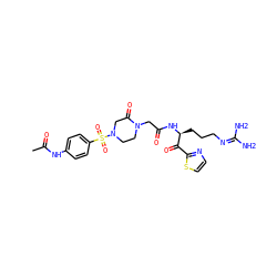 CC(=O)Nc1ccc(S(=O)(=O)N2CCN(CC(=O)N[C@@H](CCCN=C(N)N)C(=O)c3nccs3)C(=O)C2)cc1 ZINC000027844968