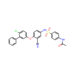 CC(=O)Nc1ccc(S(=O)(=O)Nc2ccc(Oc3ccc(Cl)c(-c4ccccc4)c3)c(C#N)c2)cc1 ZINC001772574910